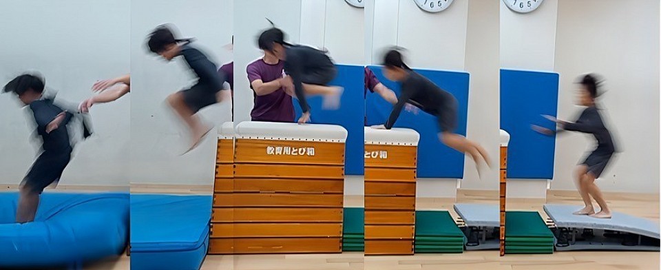 【縦向きとび箱の閉脚跳び】難易度高い縦向きでの閉脚とび、正しい間合いを理解していないと写真のようにキレイに膝は抜けません！鈴井