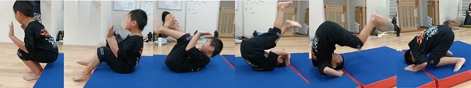 後転、「笹船」練習がバチっとハマり、後転成功！他の難しい技はたくさん出来るのに後転だけが苦手だった１年生A君。後転から次の目標がバク転なんて変わってますね！^^;鈴井