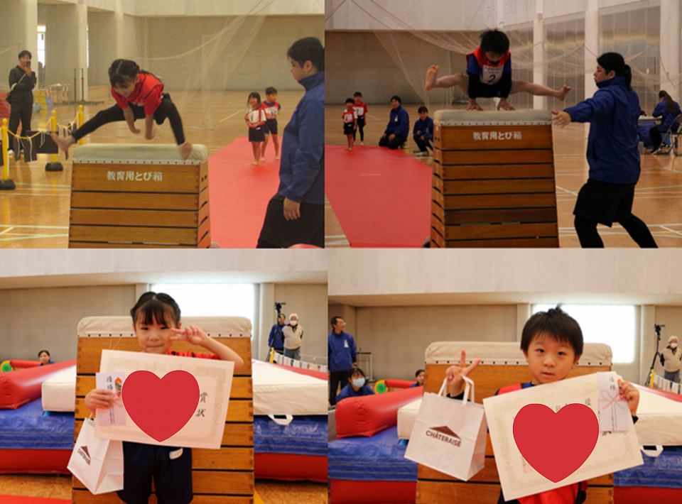 【跳び箱大会】体操教室に通われている幼児クラスのYちゃん、T君出場し優勝されました。元気いっぱいの跳躍でカッコ良かったです(⌒∇⌒)　藤田