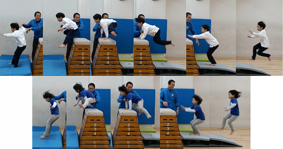 つい最近まで5段を跳ぶための練習を頑張っていた2人、写真は7段、練習は8段まで、大変身を遂げました！鈴井